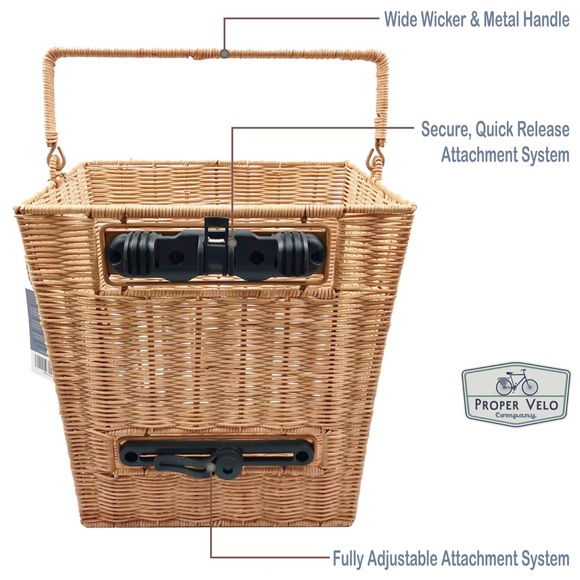 Wicker Bicycle Rear Basket, Proper Velo Quick Release Bike Pannier (Seconds) - Picture 7 of 16